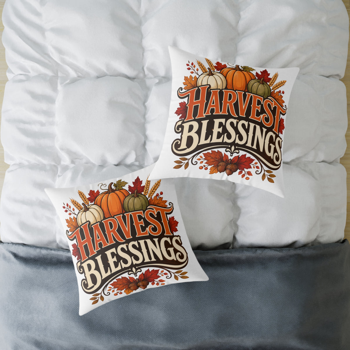 Thanksgiving Harvest Blessings Fall Throw Pillow — Autumn Pumpkin Decorative Pillow