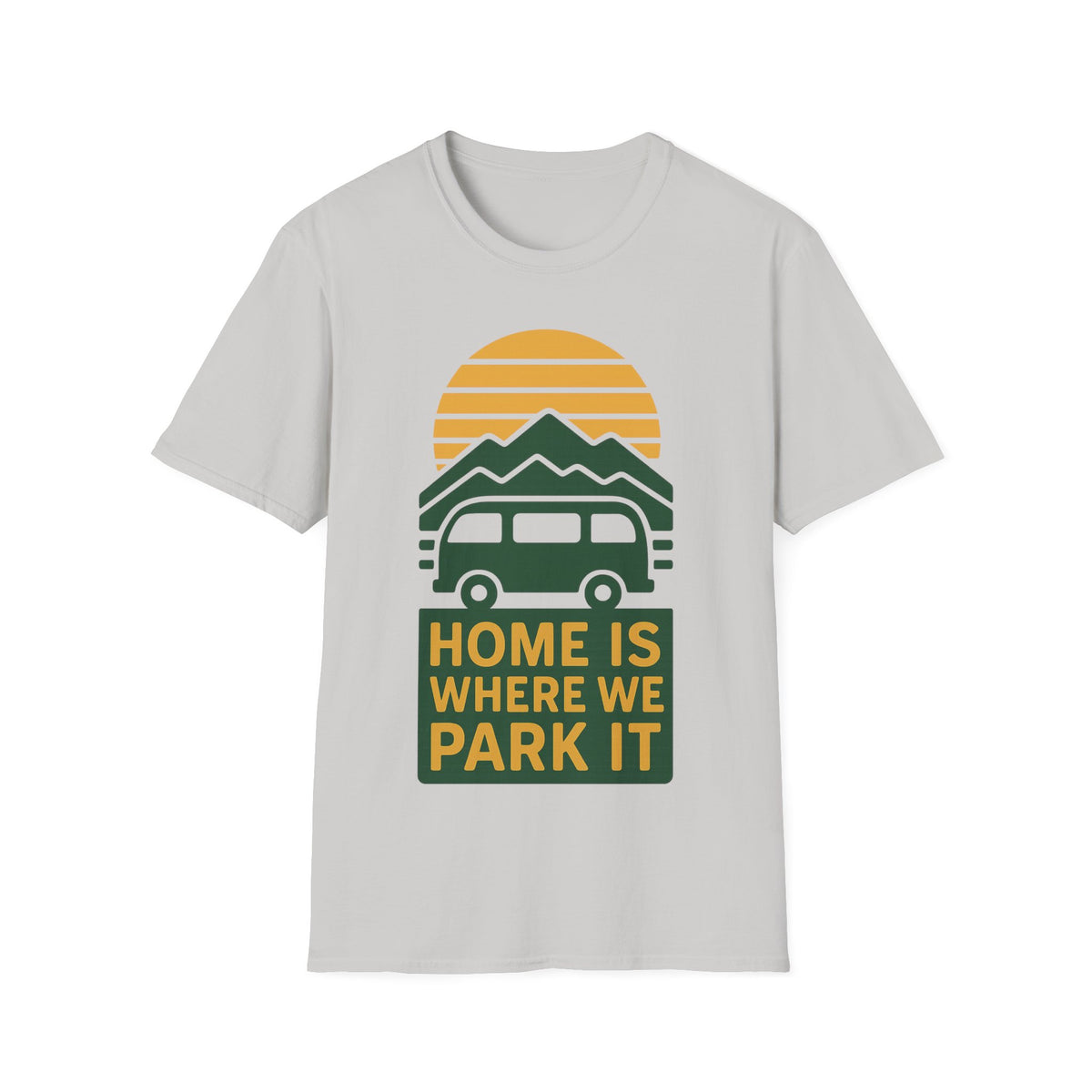 Camping T-Shirt — "Home Is Where We Park It" Retro Mountain Sunset Tee - Trending Now - September 2026