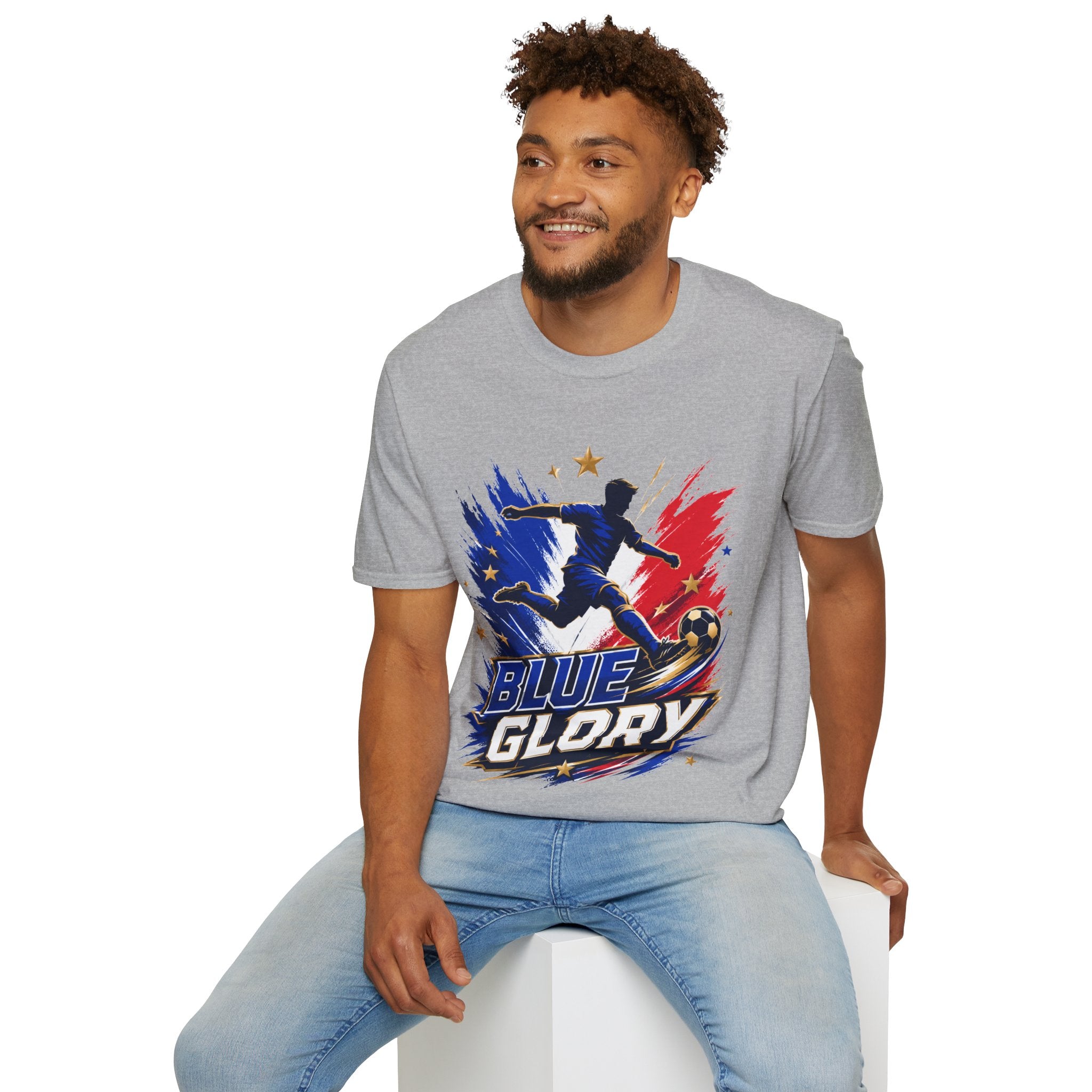 France Soccer T-Shirt — "Blue Glory" Red, White & Blue Player Graphic