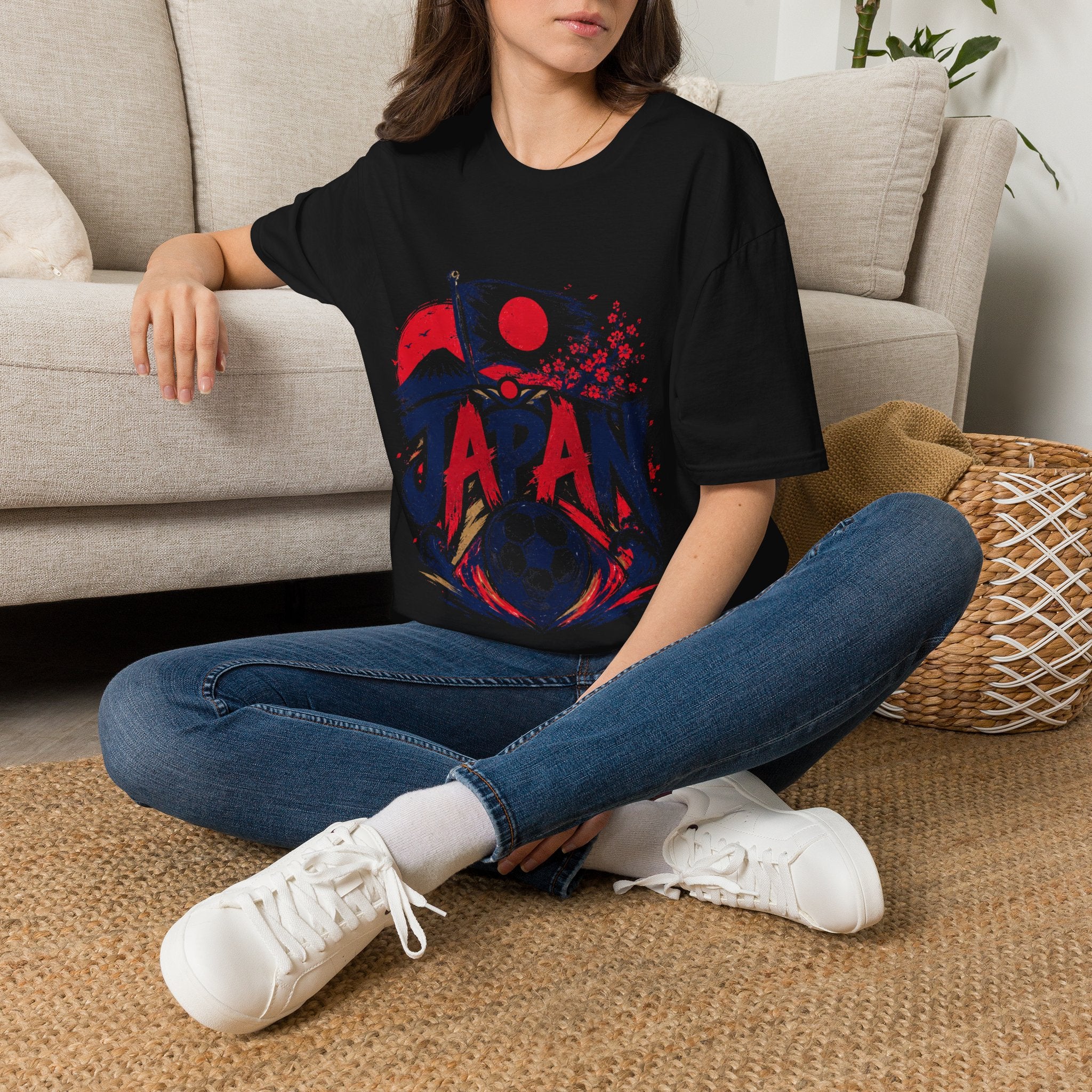 Japan Soccer T-Shirt — Japanese Flag & Cherry Blossom Football Graphic
