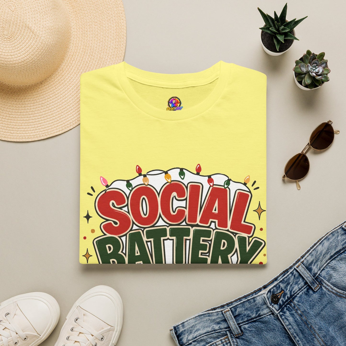 Social Battery Holiday T‑Shirt — Funny Christmas Recharge Graphic Tee
