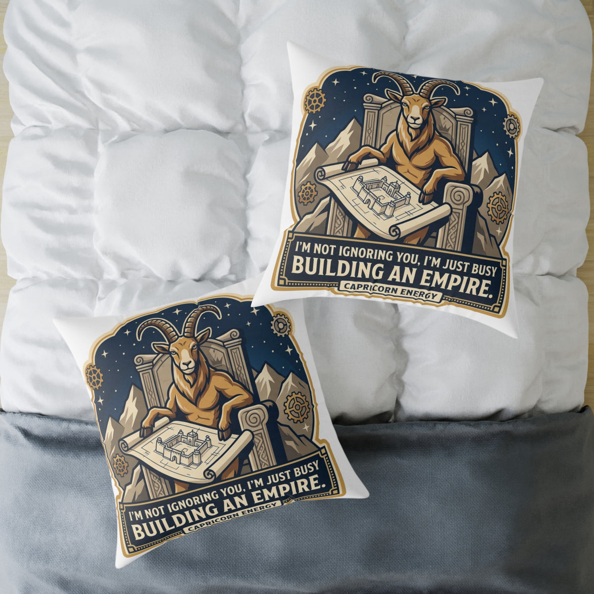 Capricorn Zodiac Pillow I'm Not Ignoring You I'm Just Busy Building An Empire Square Poly Canvas Pillow