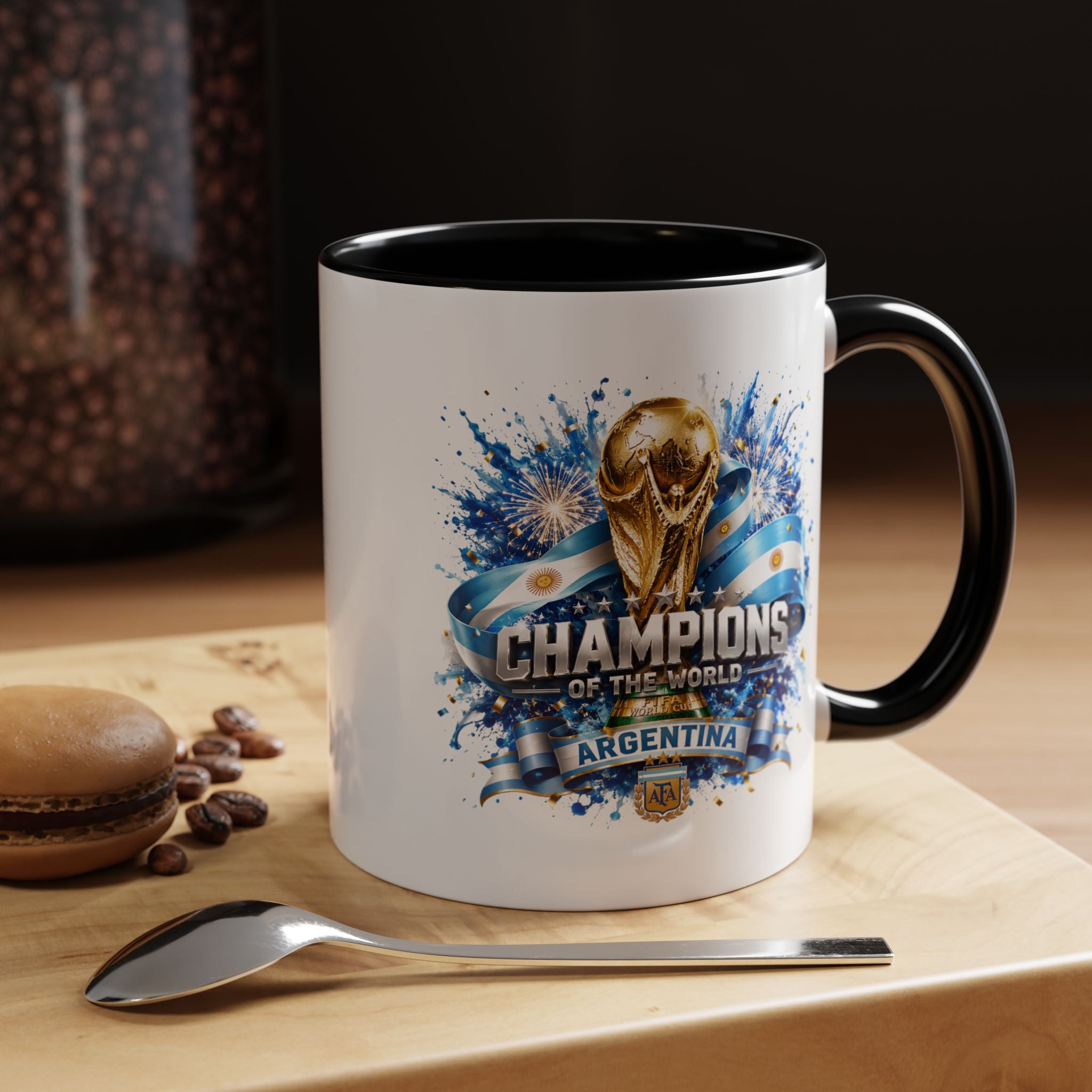 Argentina World Champions Coffee Mug — 'Champions of the World' Soccer Trophy Design