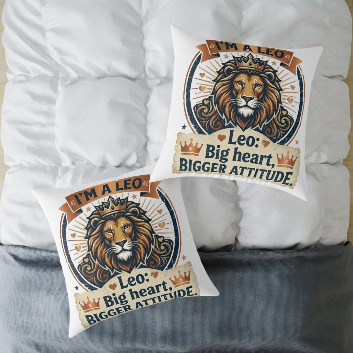 Leo Zodiac Big Heart, Bigger Attitude Square Poly Canvas Pillow