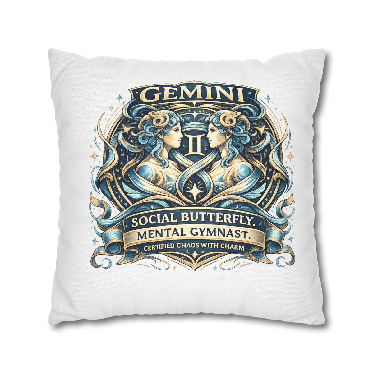 Gemini Zodiac Pillowcase — "Social Butterfly, Mental Gymnast" Decorative Throw Pillow