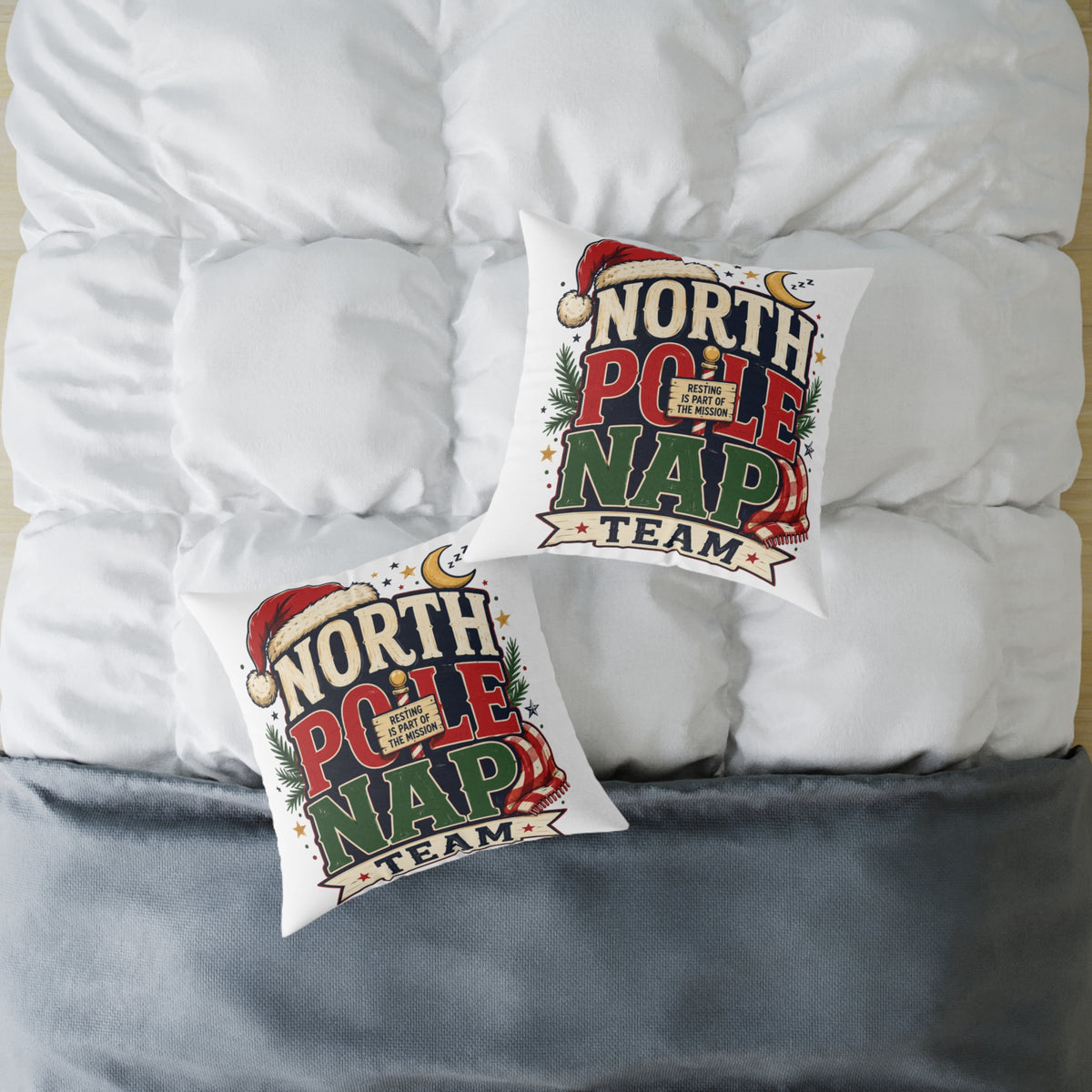 Christmas North Pole Nap Team Throw Pillow — Funny Christmas Holiday Decorative Cushion