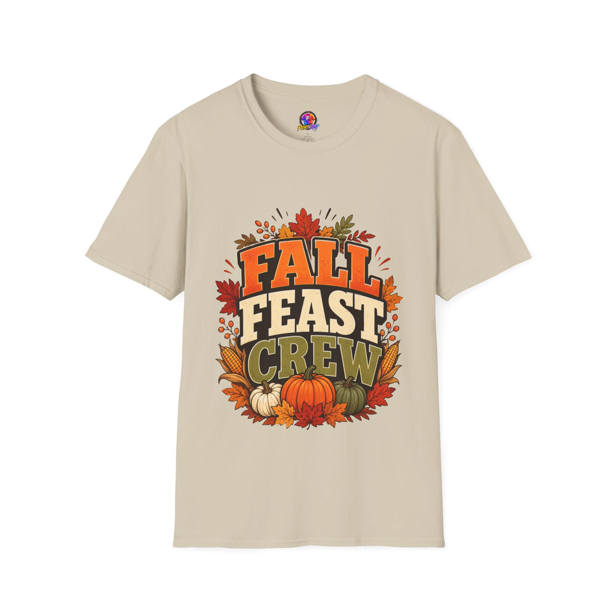 Thanksgiving T-Shirt Fall Feast Crew T-Shirt — Thanksgiving Pumpkin & Leaves Graphic Tee