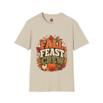 Fall Feast Crew T-Shirt — Thanksgiving Pumpkin & Leaves Graphic Tee