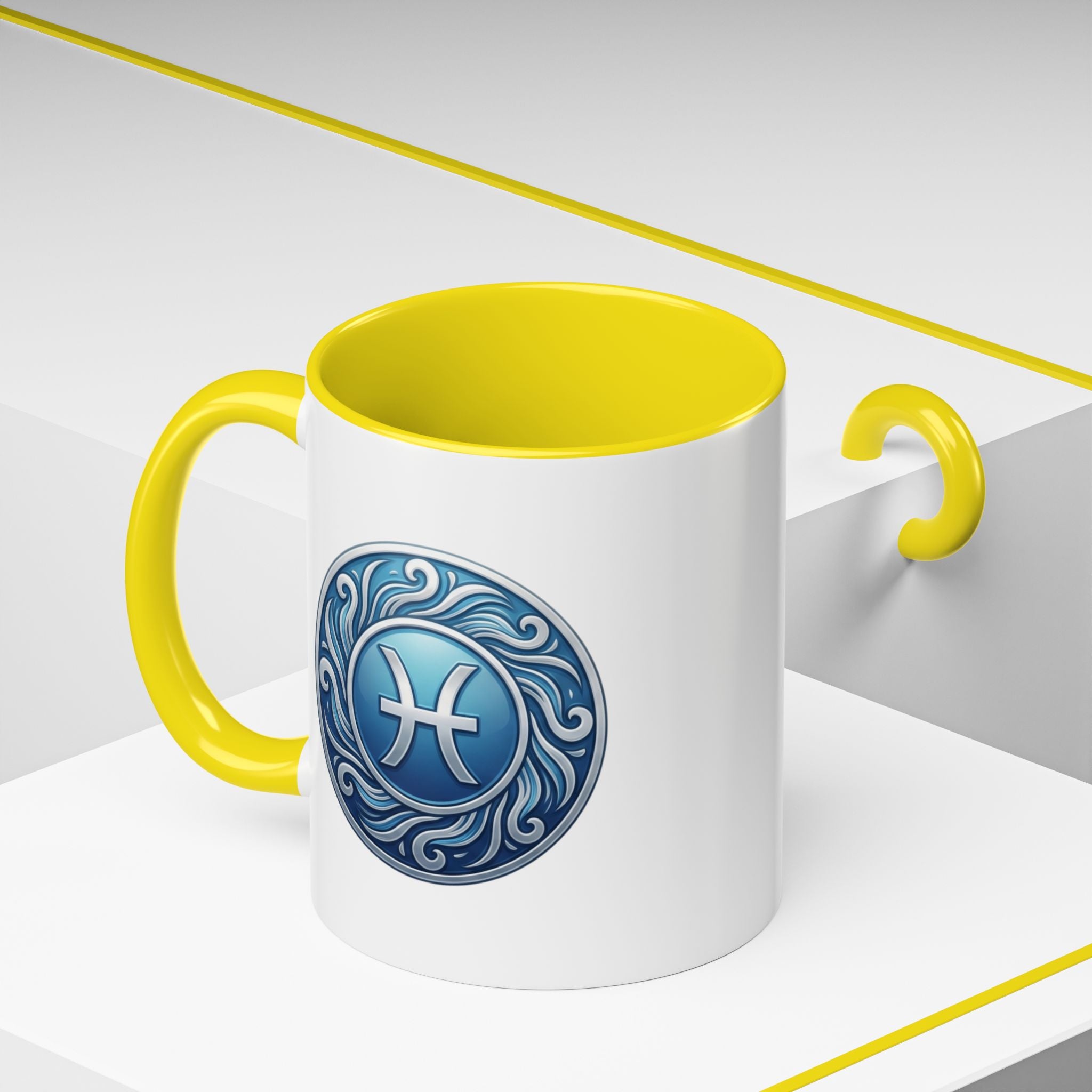 Pisces Zodiac Coffee Mug — Blue Astrological Symbol Accent Mug