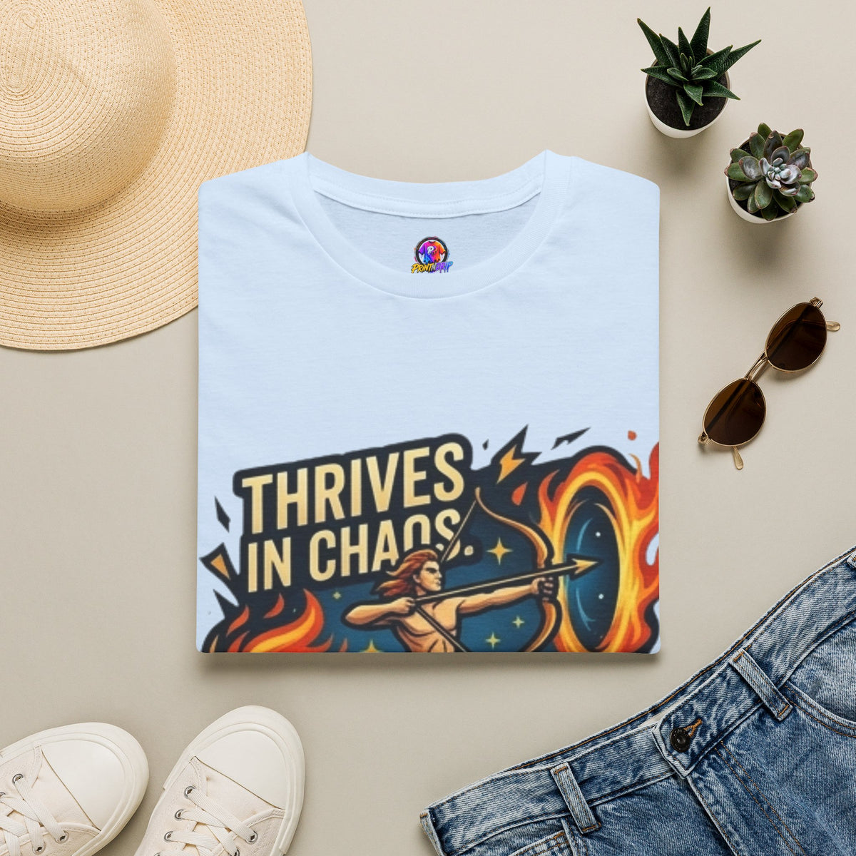 Sagittarius Archer T‑Shirt — "Thrives in Chaos" Zodiac Fire Sign Tee