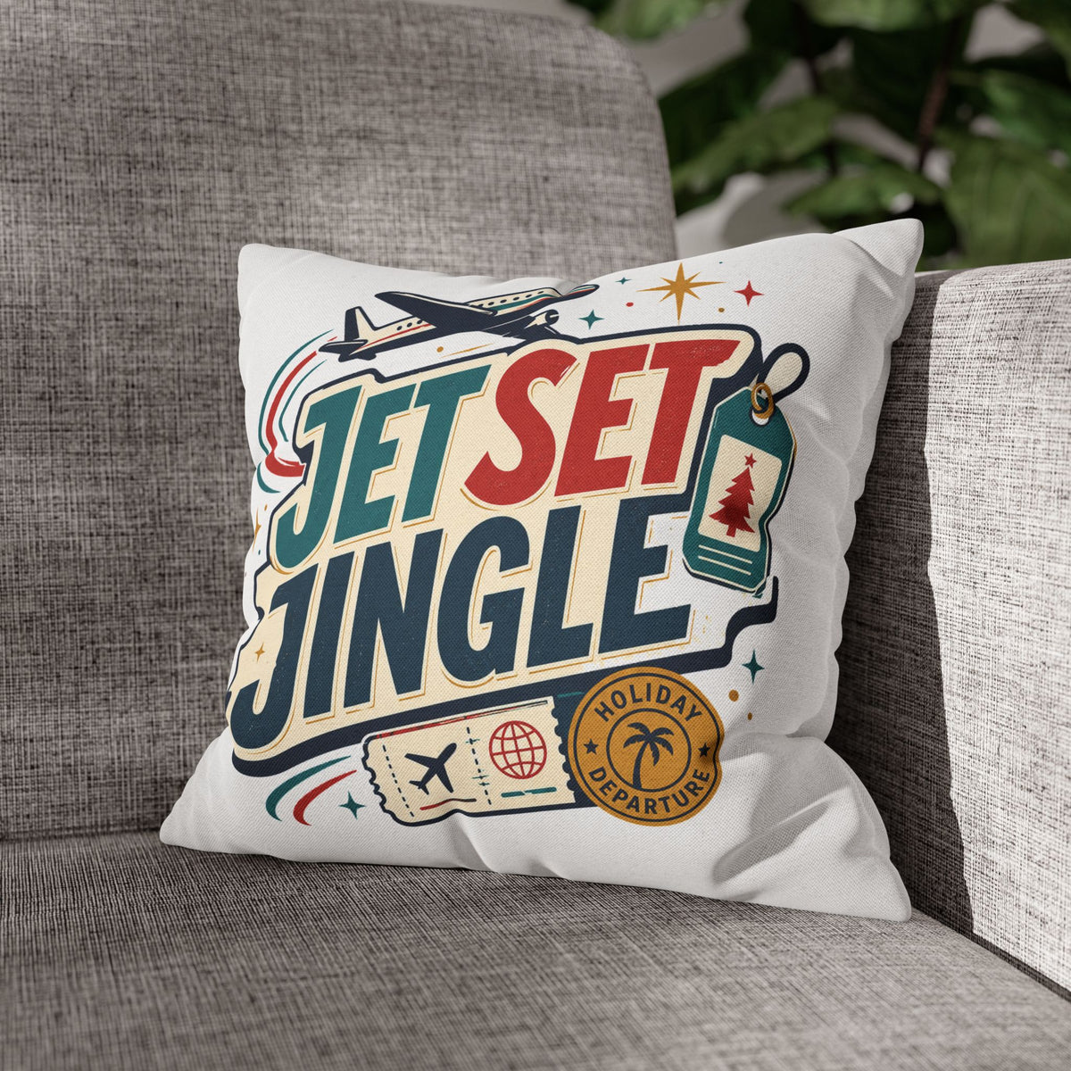 Jet Set Jingle Travel Pillowcase Modern Day Christmas  – Holiday Airplane Throw Pillowcase
