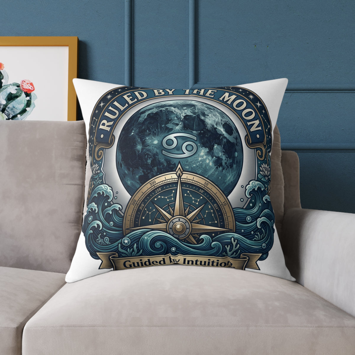 Cancer Zodiac Pillow Ruled By The Moon, Guided By Intuition Square Poly Canvas Pillow