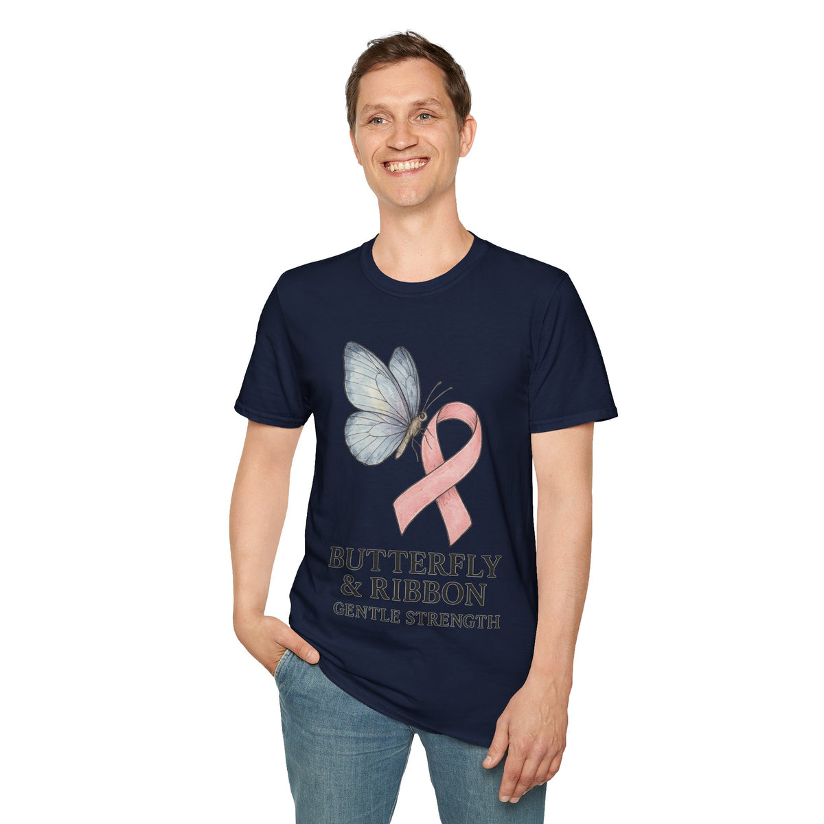 Butterfly and Ribbon Gentle Strength Graphic Tee, Pink Ribbon Breast Cancer T-Shirt - Trending Now - September 2026