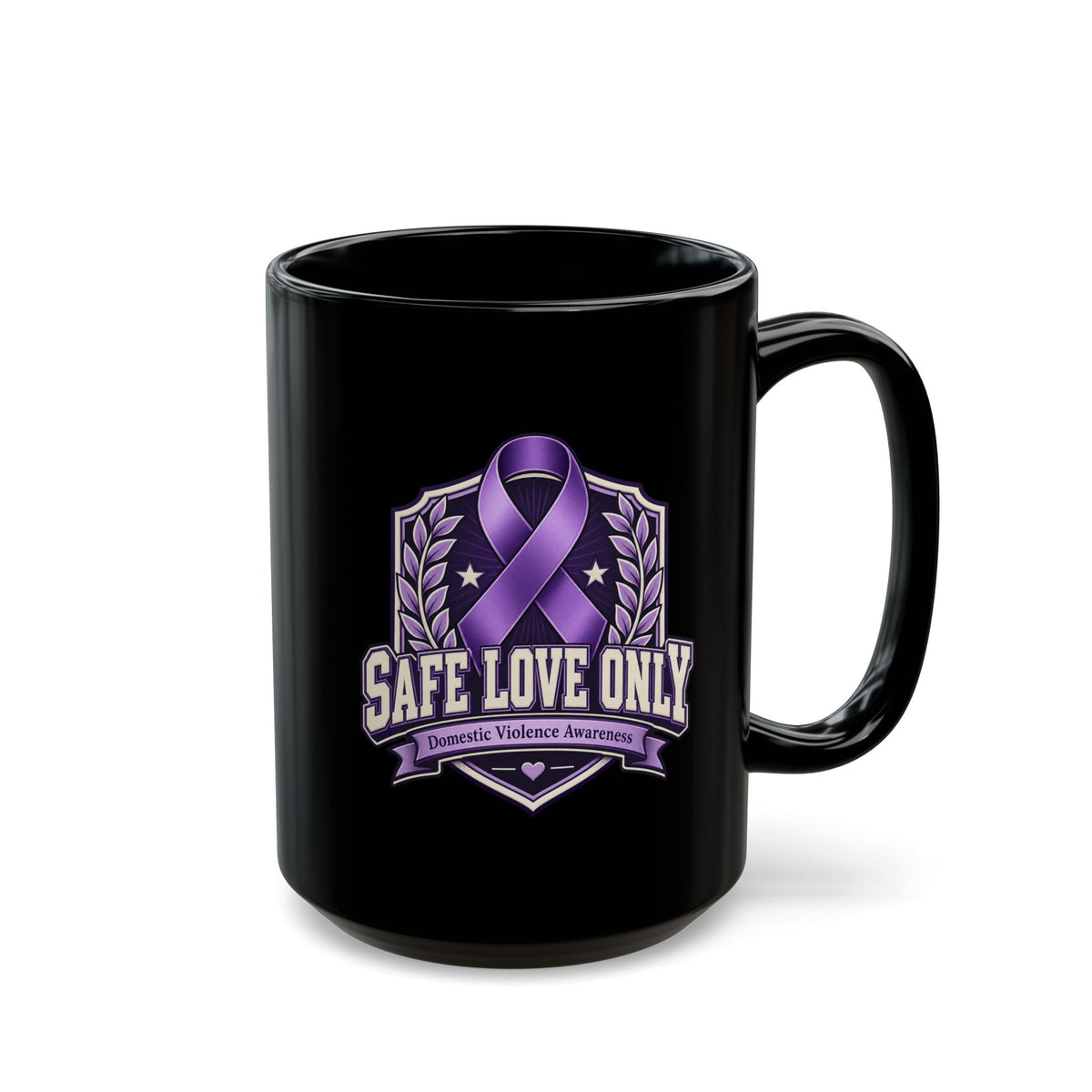 Safe Love Only Mug — Domestic Violence Awareness Purple Ribbon Coffee Cup