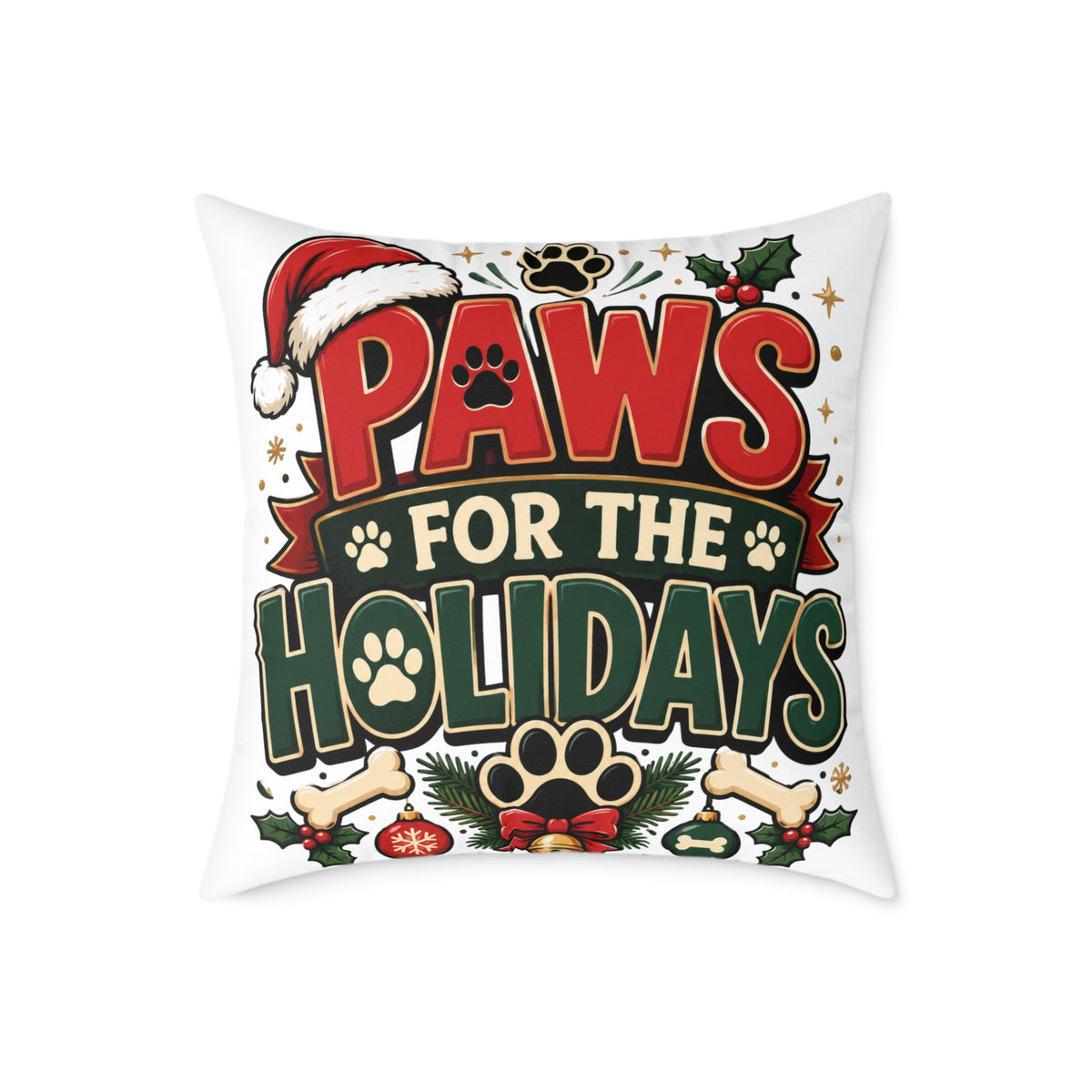 Christmas Paws for the Holidays Square Pillow — Festive Pet Christmas Decor