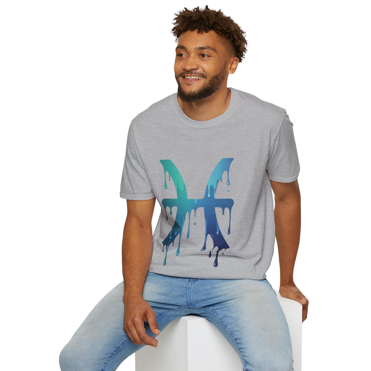 Pisces Drip Zodiac T-Shirt — Blue Gradient Astrological Tee