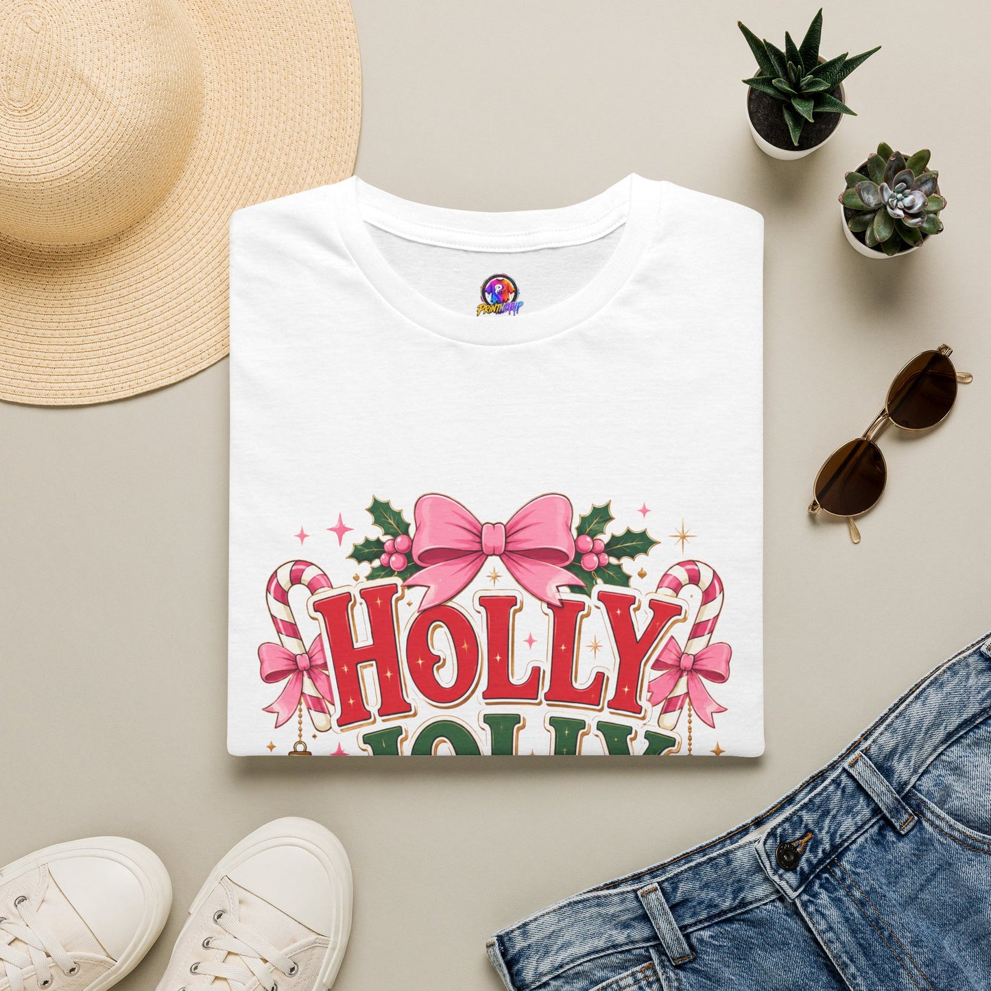 Holly Jolly Girl T-Shirt — Pink Holiday Graphic Tee