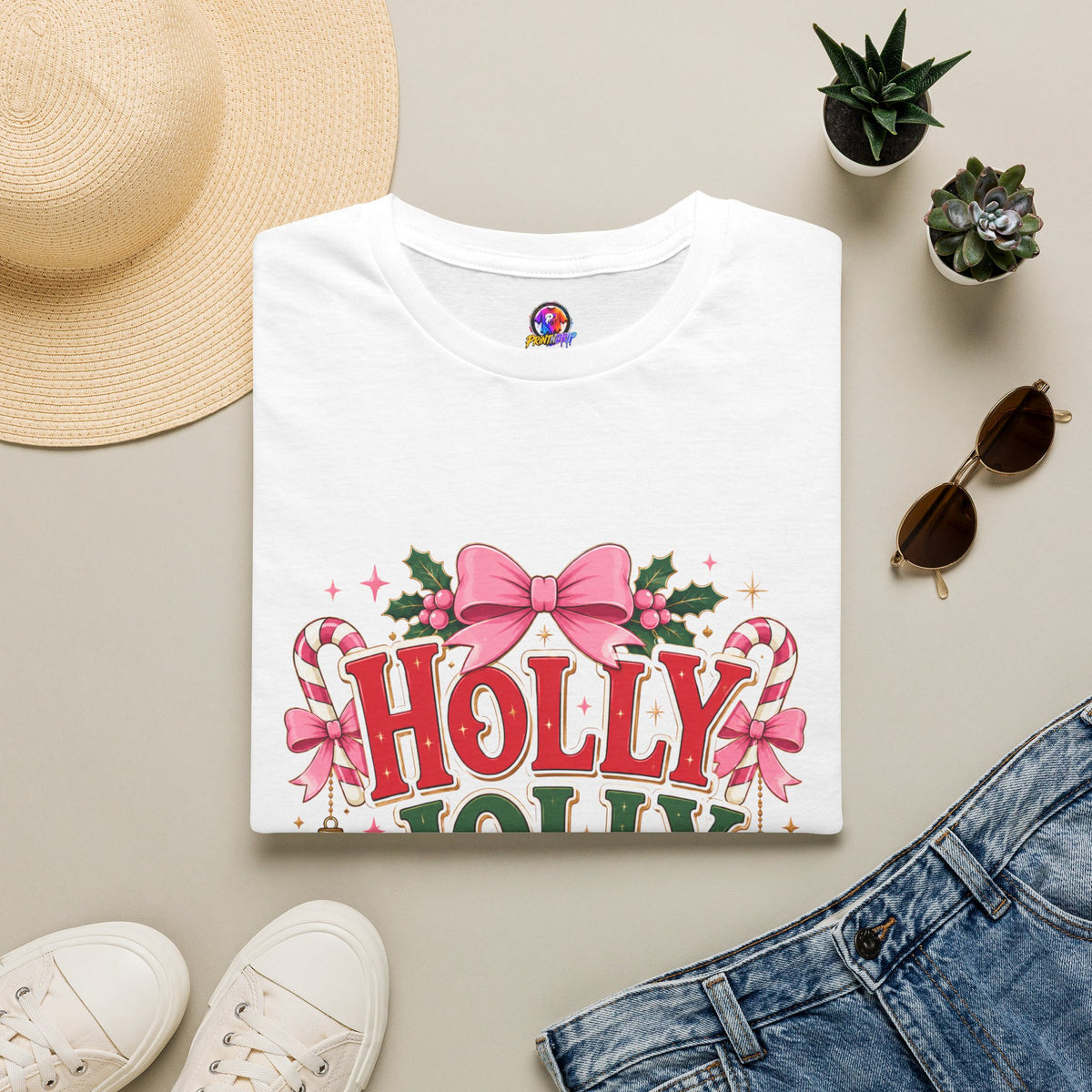Holly Jolly Girl T-Shirt — Pink Holiday Graphic Tee