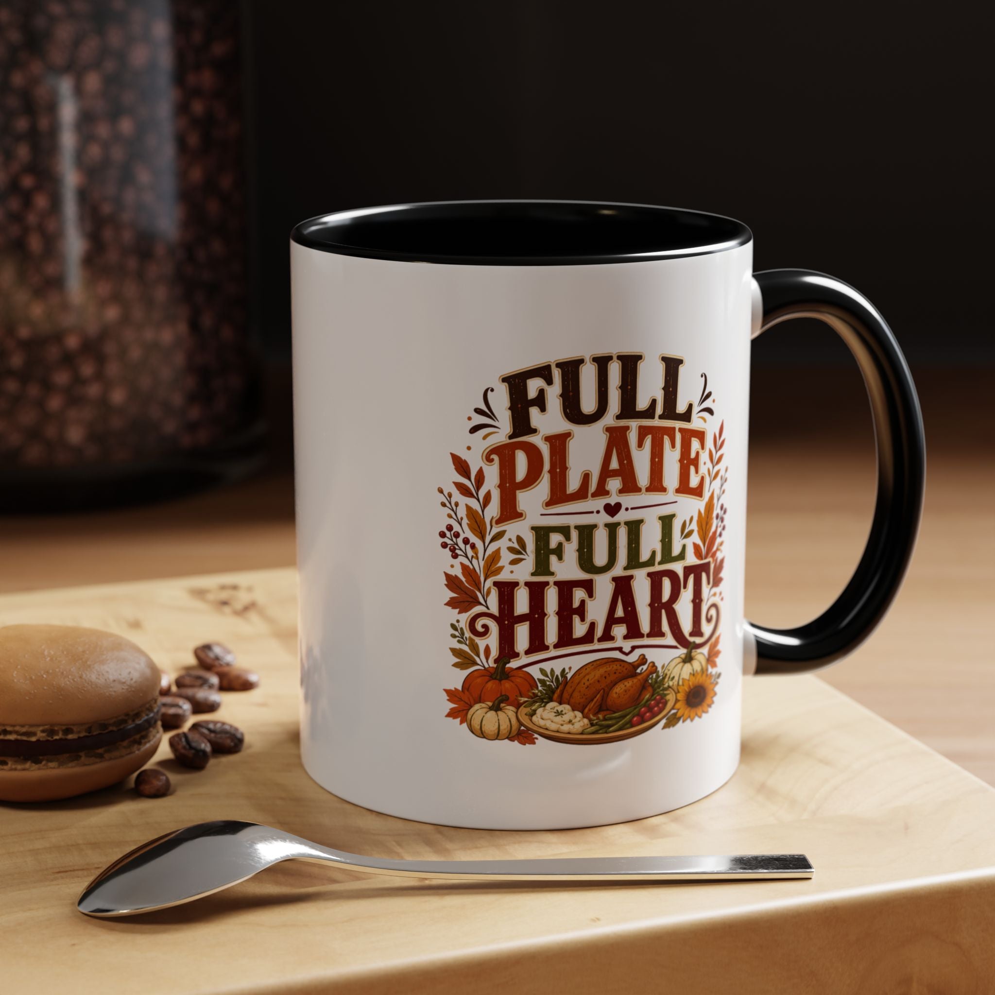 Thanksgiving Mug Full Plate Full Heart Accent Coffee Mug — Fall Thanksgiving Harvest Tea Cup