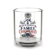 Christmas Glass Mug — "Our First Family Christmas" 10oz Keepsake Holiday Coffee Cup