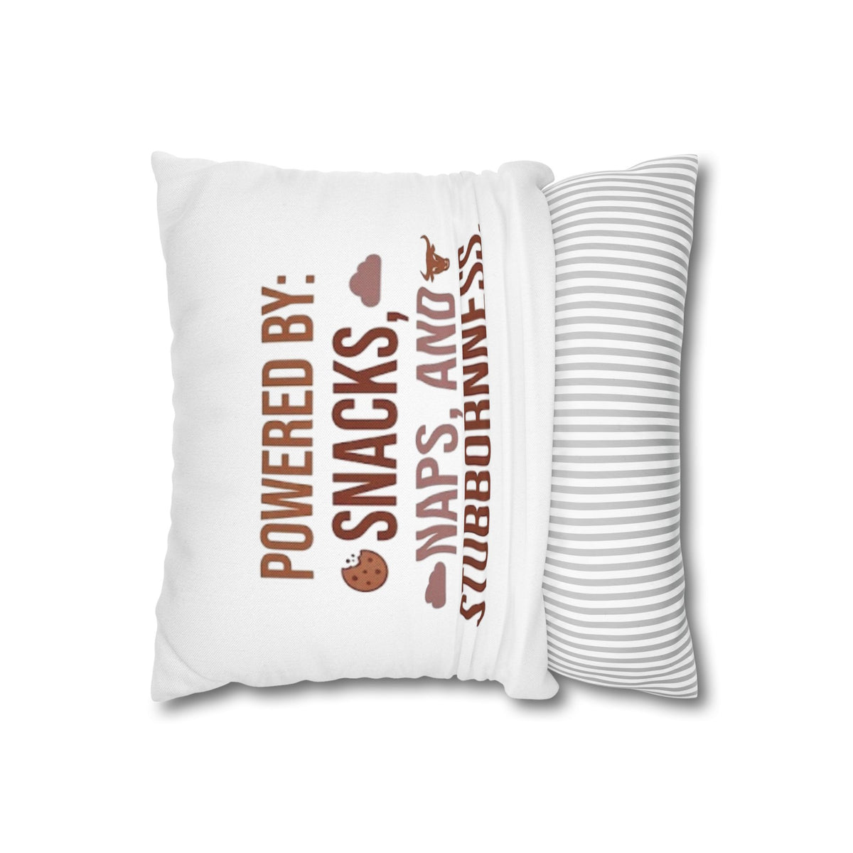 Taurus Throw Pillow — "Powered by: Snacks, Naps, and Stubbornness" Decorative Accent Pillow