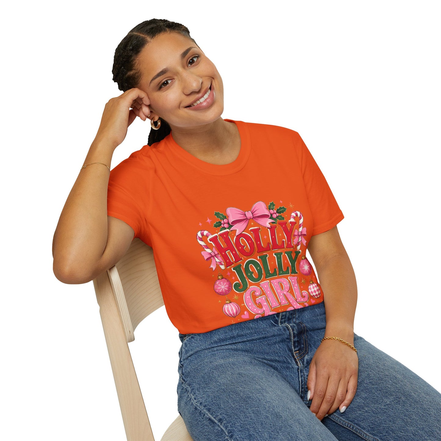 Holly Jolly Girl T-Shirt — Pink Holiday Graphic Tee