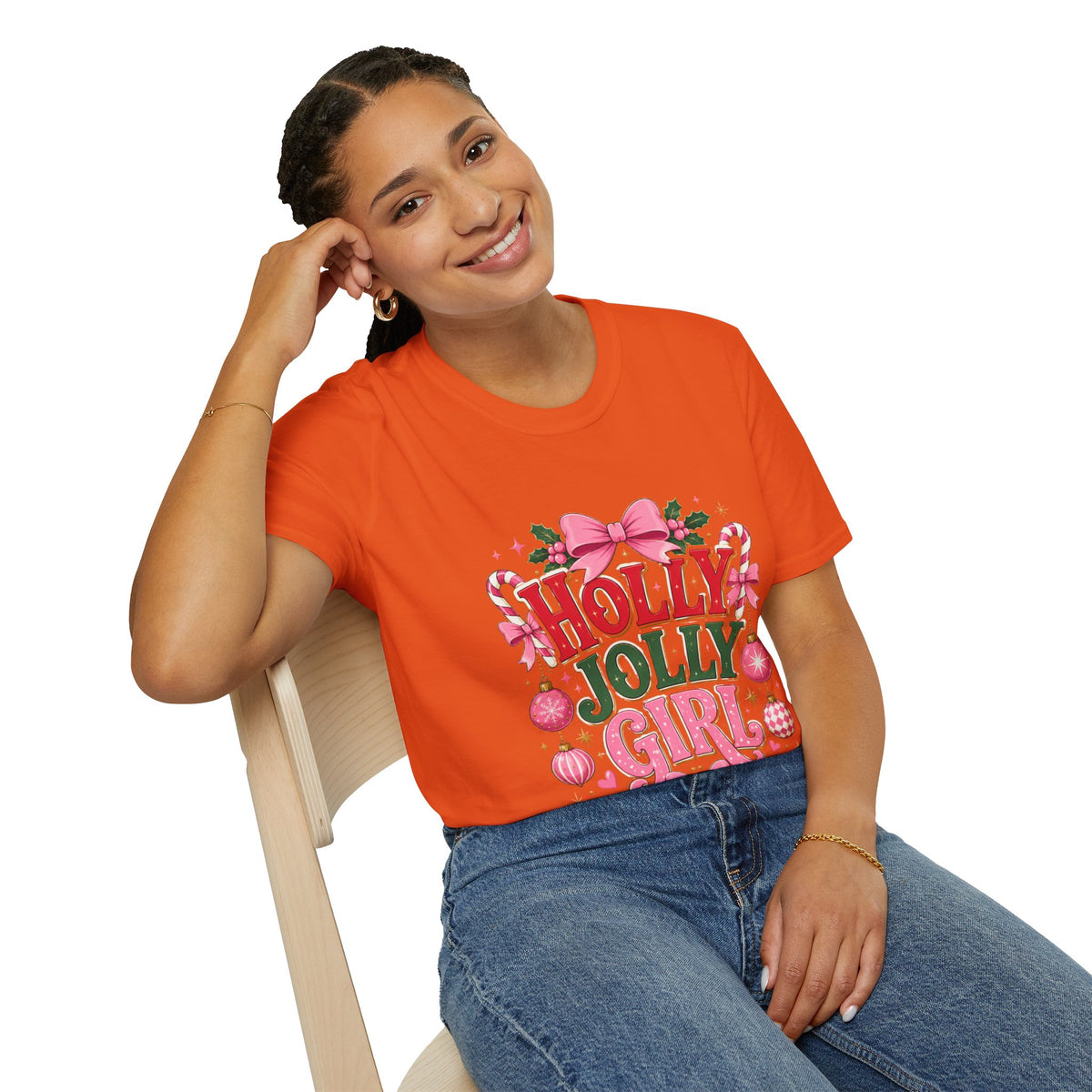 Holly Jolly Girl T-Shirt — Pink Holiday Graphic Tee