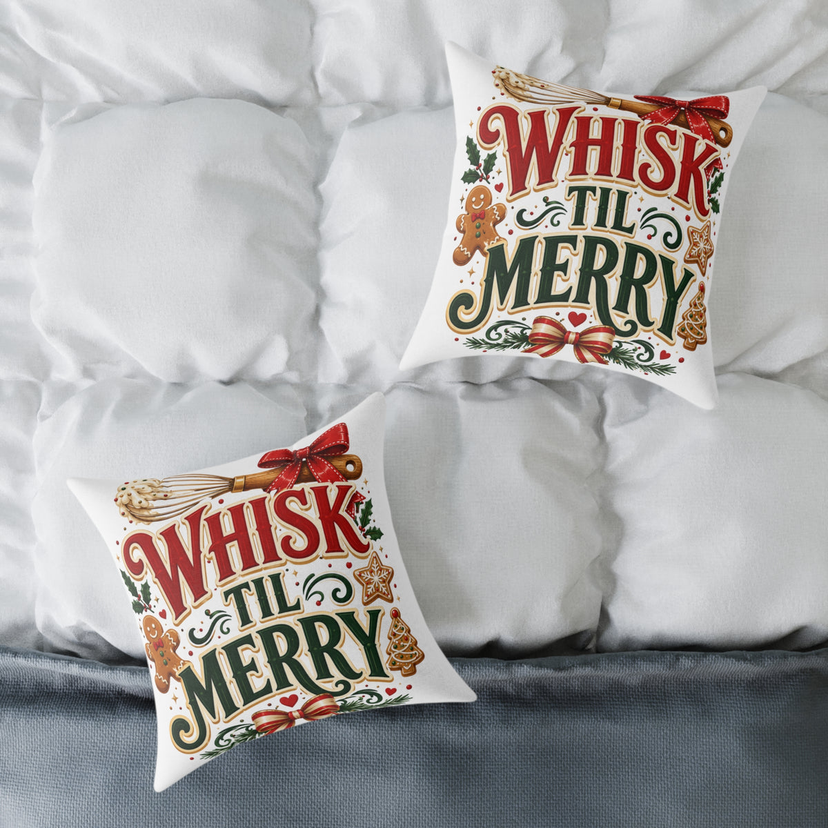 Christmas Whisk 'Til Merry Holiday Pillow - Christmas Baking Decorative Throw Pillow