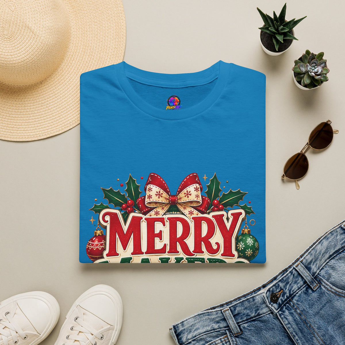 Merry Makers Club T-Shirt — Festive Christmas Holiday Tee with Holly & Bow