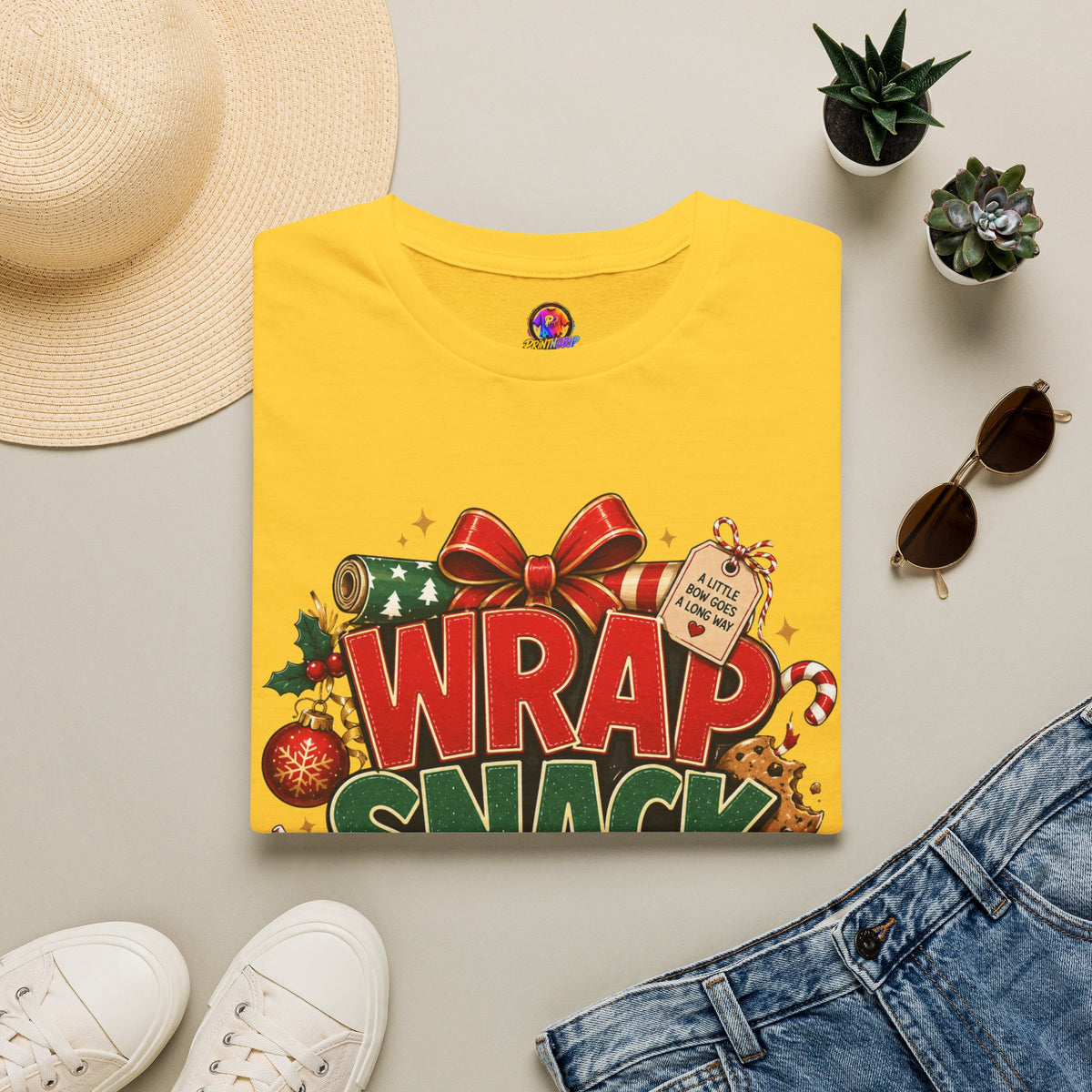 T-Shirt — "Wrap Snack Repeat" Christmas Graphic Tee