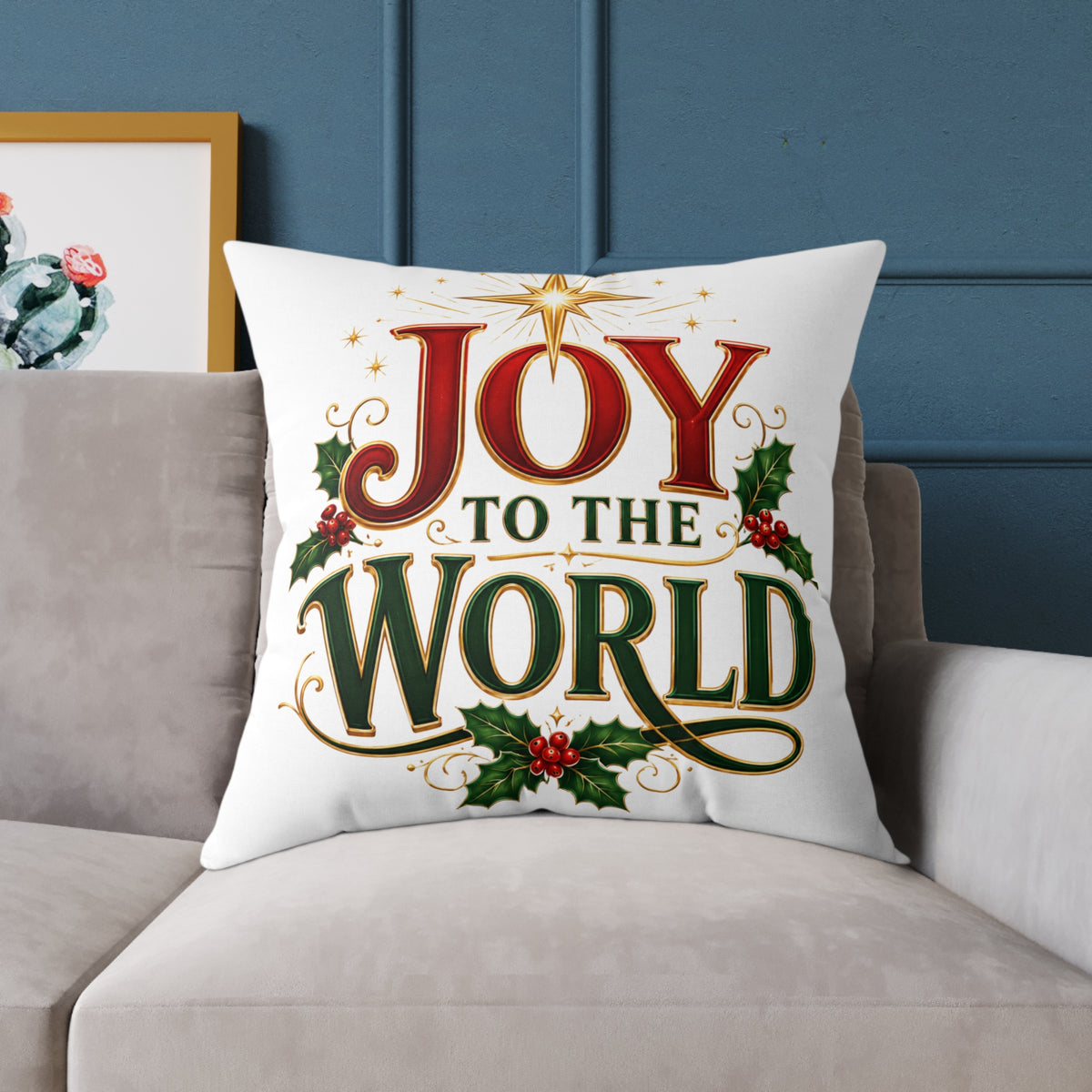 Joy to the World Christmas Pillow — Holiday Decorative Square Throw Pillow