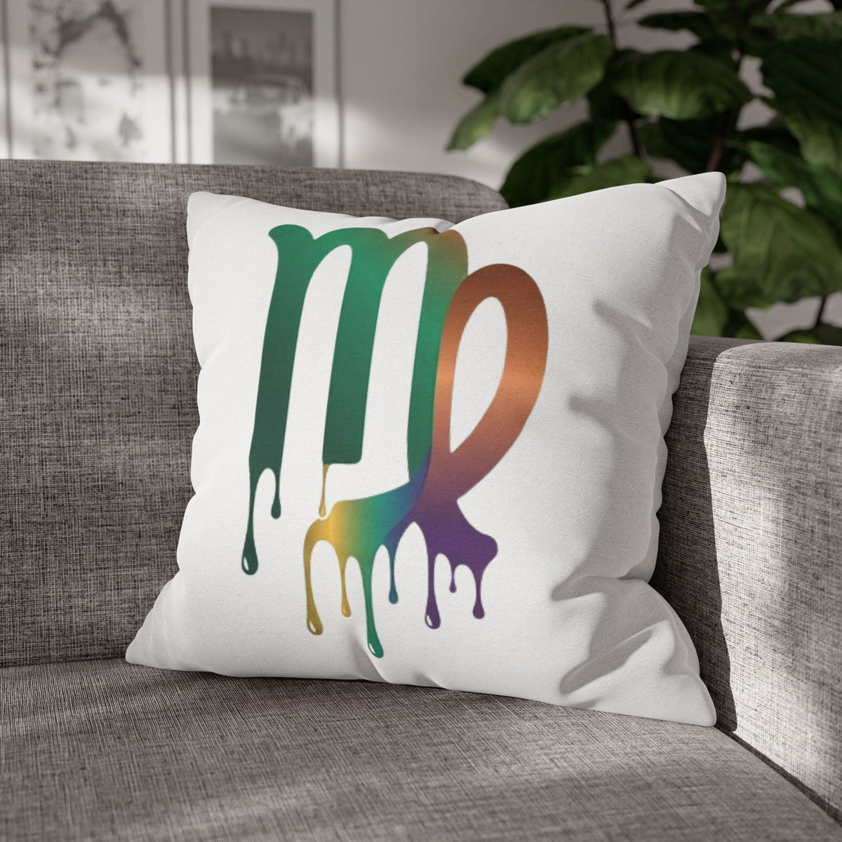 Virgo Zodiac Drip Pillowcase — Colorful Astrology Square Throw Pillow Cover