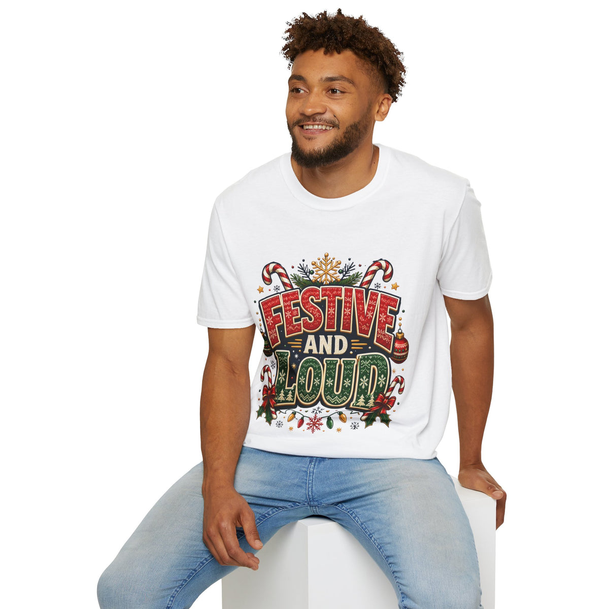 Festive and Loud Holiday T-Shirt — Christmas Candy Cane Graphic Tee
