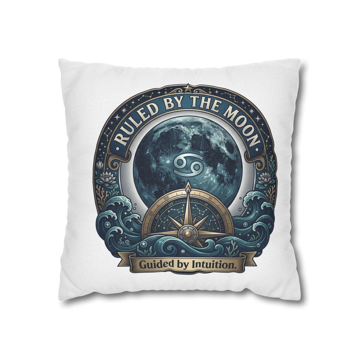 Ruled by the Moon Cancer Zodiac Pillowcase — 'Guided by Intuition' Decorative Throw Pillow Cover