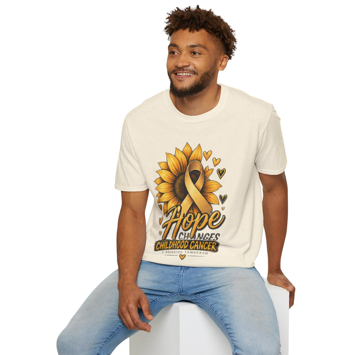 Childhood Cancer Awareness T-Shirt — "Hope Changes Lives" Sunflower Ribbon