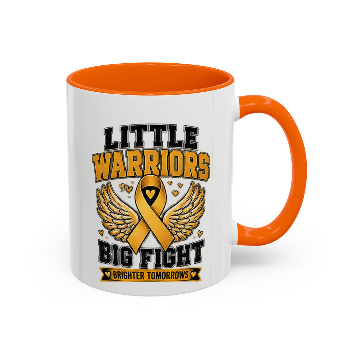 Little Warriors Big Fight Childhood Cancer Awareness Coffee Mug — Gold Ribbon Support Accent Mug