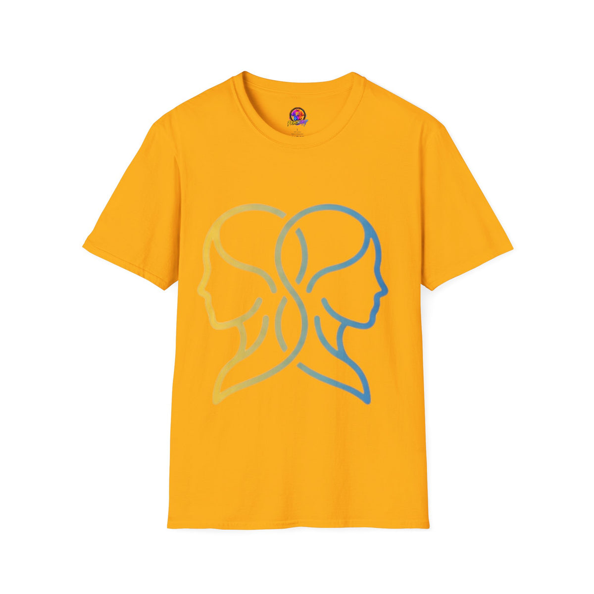 Twin Profile Line Art T‑Shirt — Gradient Sisterhood Outline Tee