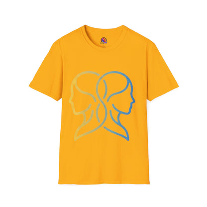 Twin Profile Line Art T‑Shirt — Gradient Sisterhood Outline Tee