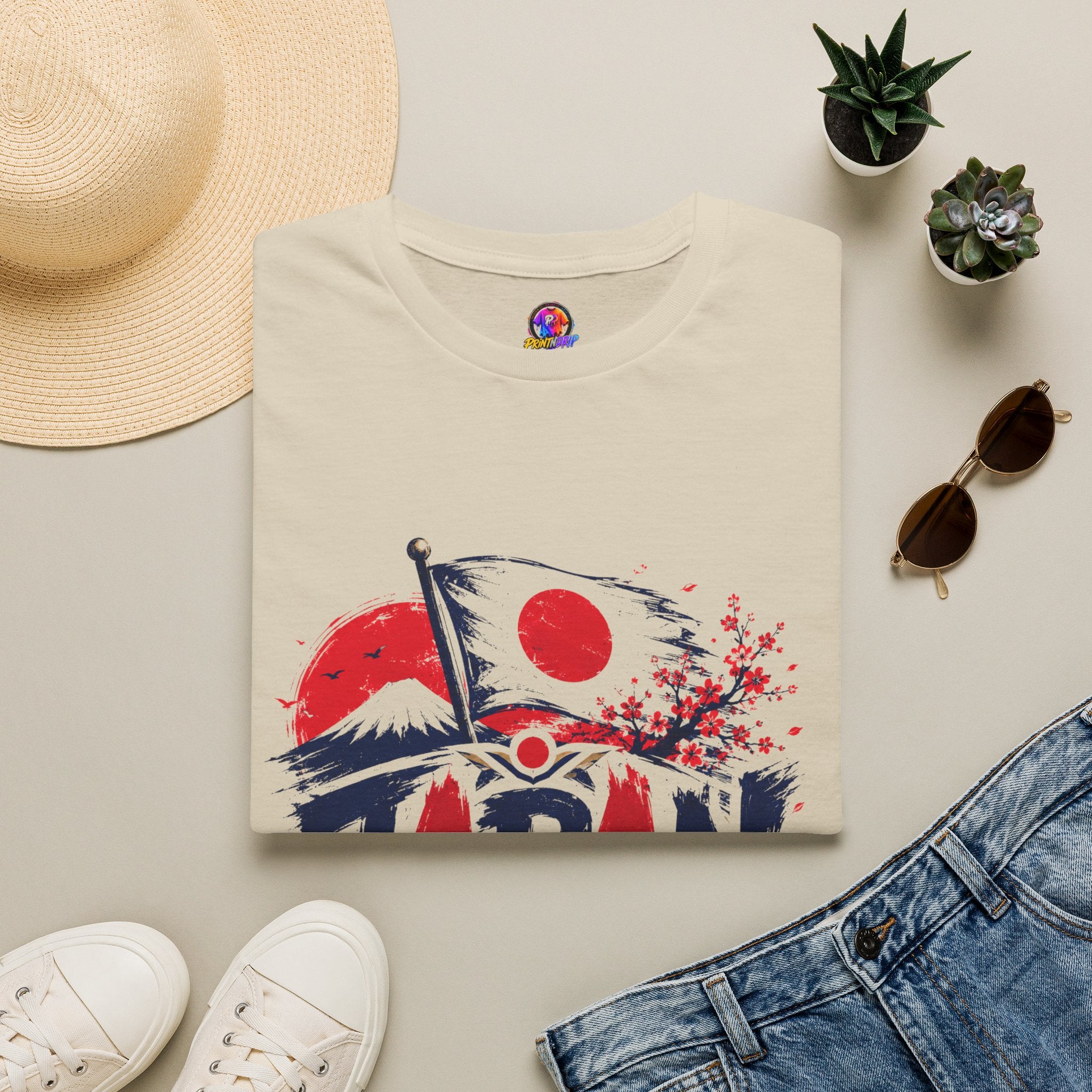 Japan Soccer T-Shirt — Japanese Flag & Cherry Blossom Football Graphic
