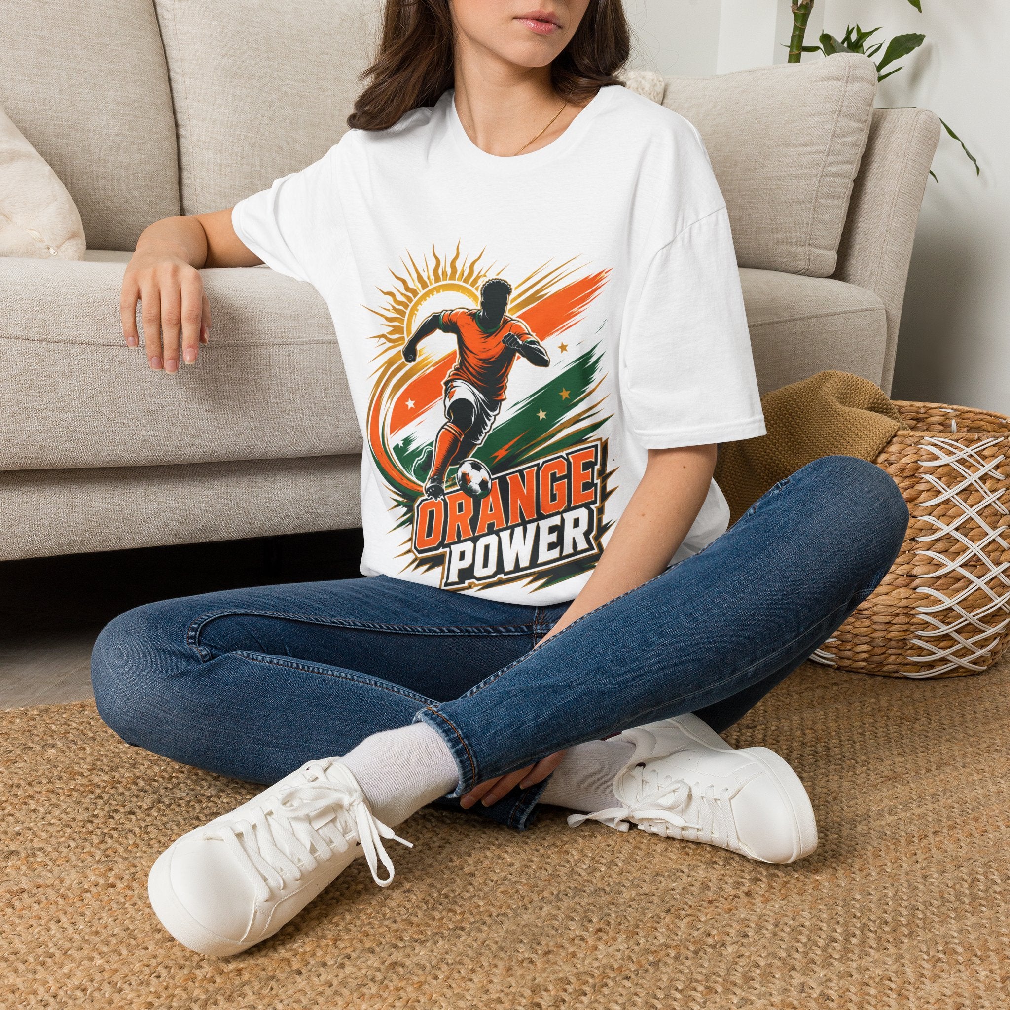 Côte d'Ivoire Orange Power Soccer T-Shirt — Dynamic Player Graphic Tee