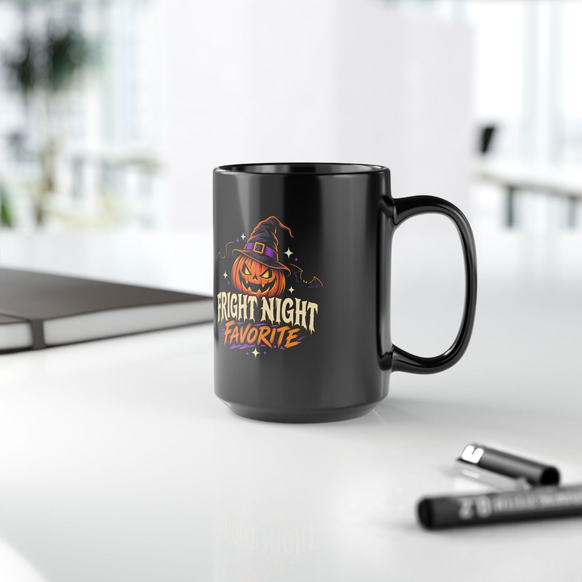 Halloween Pumpkin Mug — "Fright Night Favorite" Black Coffee Cup (11oz, 15oz)