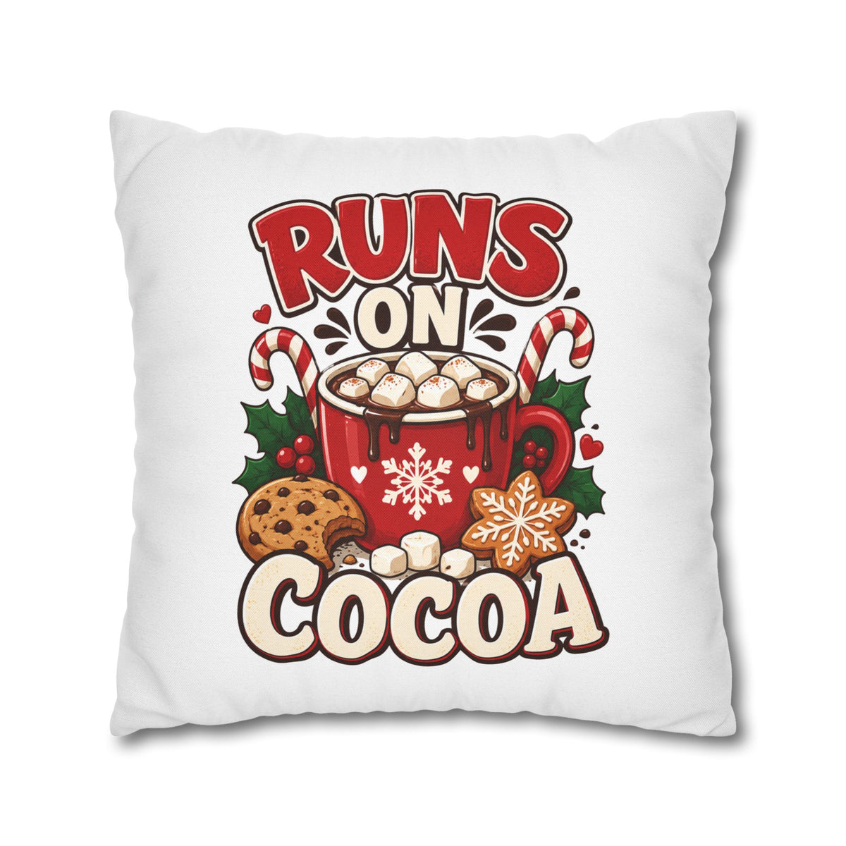 Christmas Runs on Cocoa Decorative Pillowcase — Hot Chocolate Holiday Throw Pillow