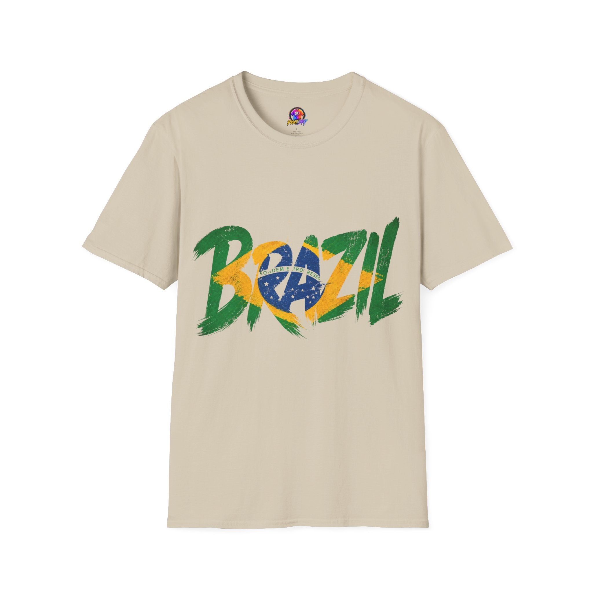 Brazil Flag Graphic T-Shirt — Bold Brazil Script with National Flag Motif