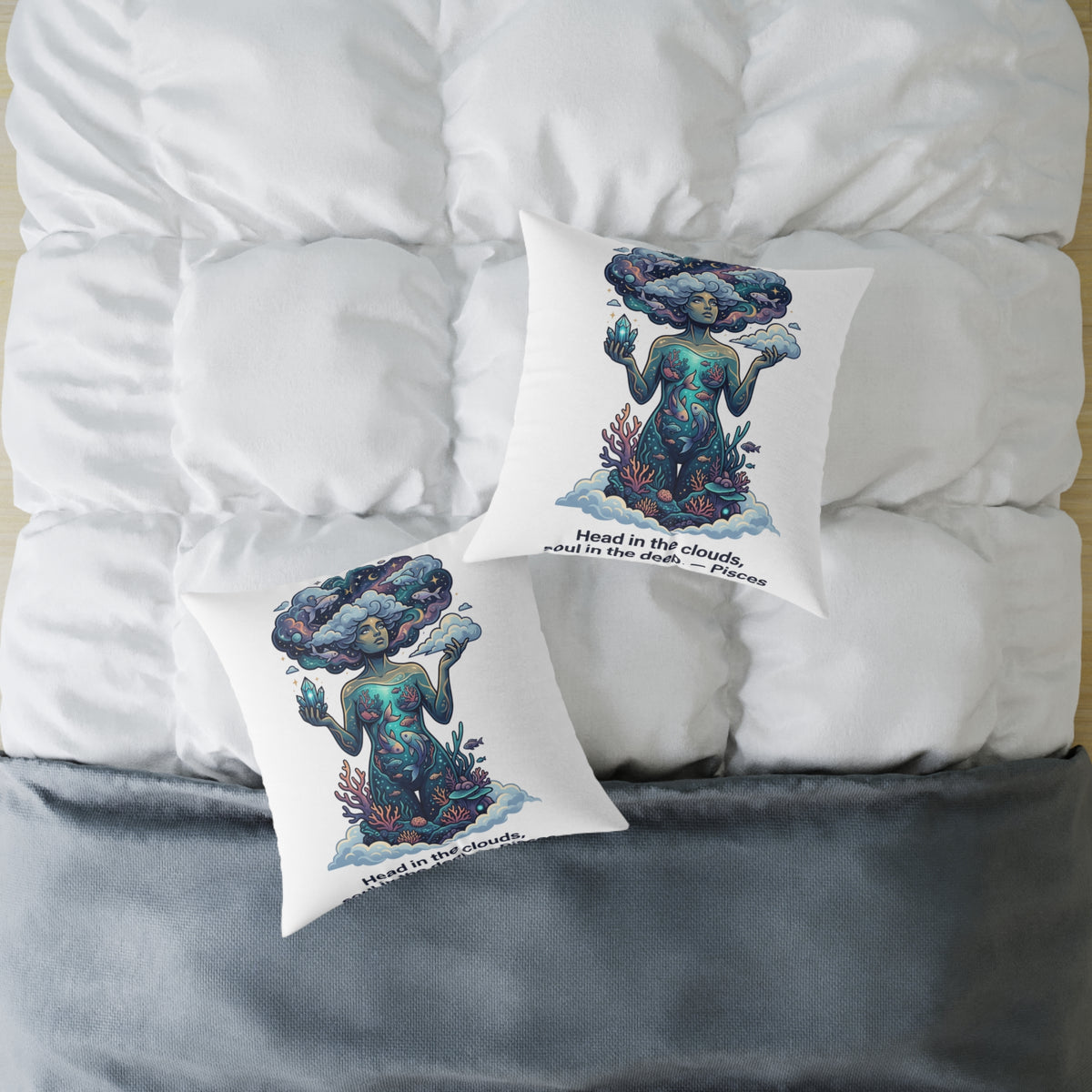 Pisces Zodiac Head In The Clouds Square Poly Canvas Pillow