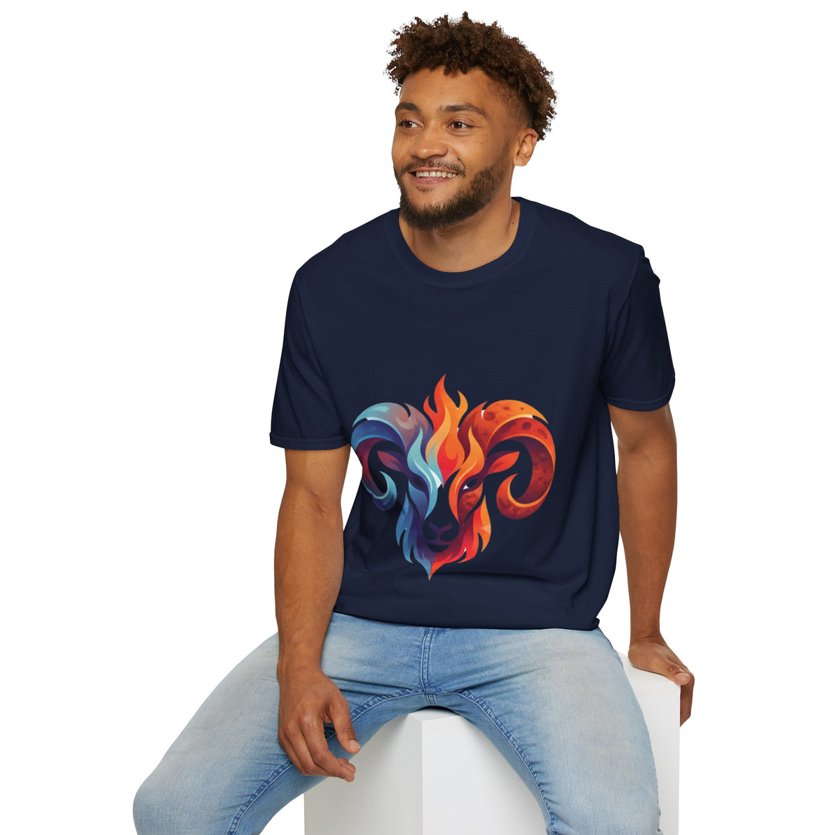 Aries Zodiac Ram Head Flame Graphic T-Shirt — Bold Aries Zodiac Tee