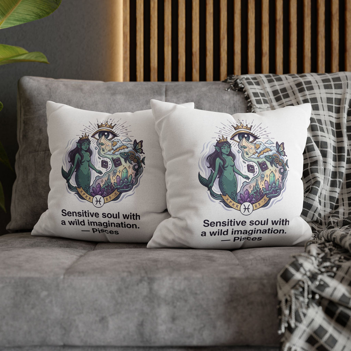 Pisces Zodiac Pillowcase — "Sensitive soul with a wild imagination" Decorative Throw Pillow Cover