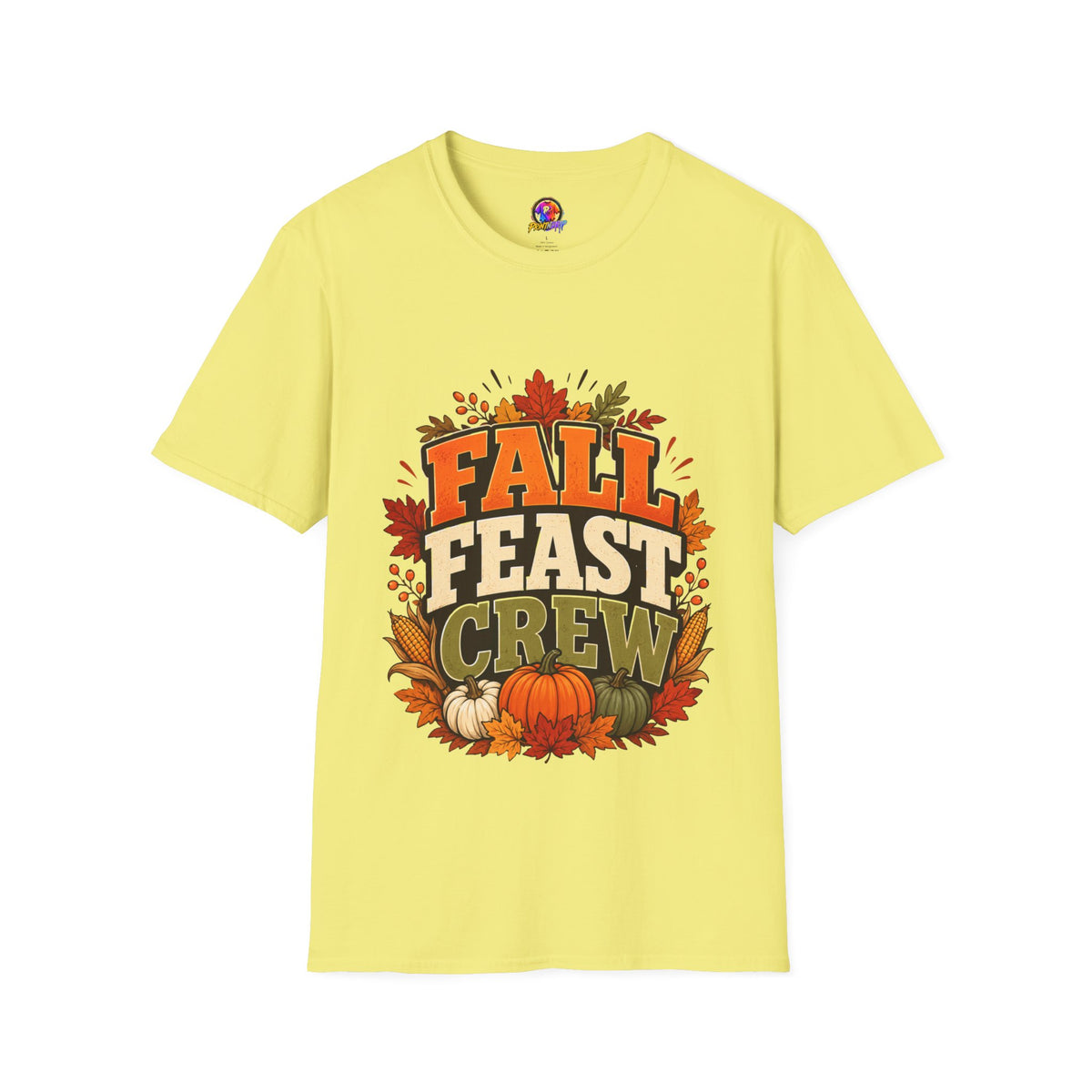 Thanksgiving T-Shirt Fall Feast Crew T-Shirt — Thanksgiving Pumpkin & Leaves Graphic Tee
