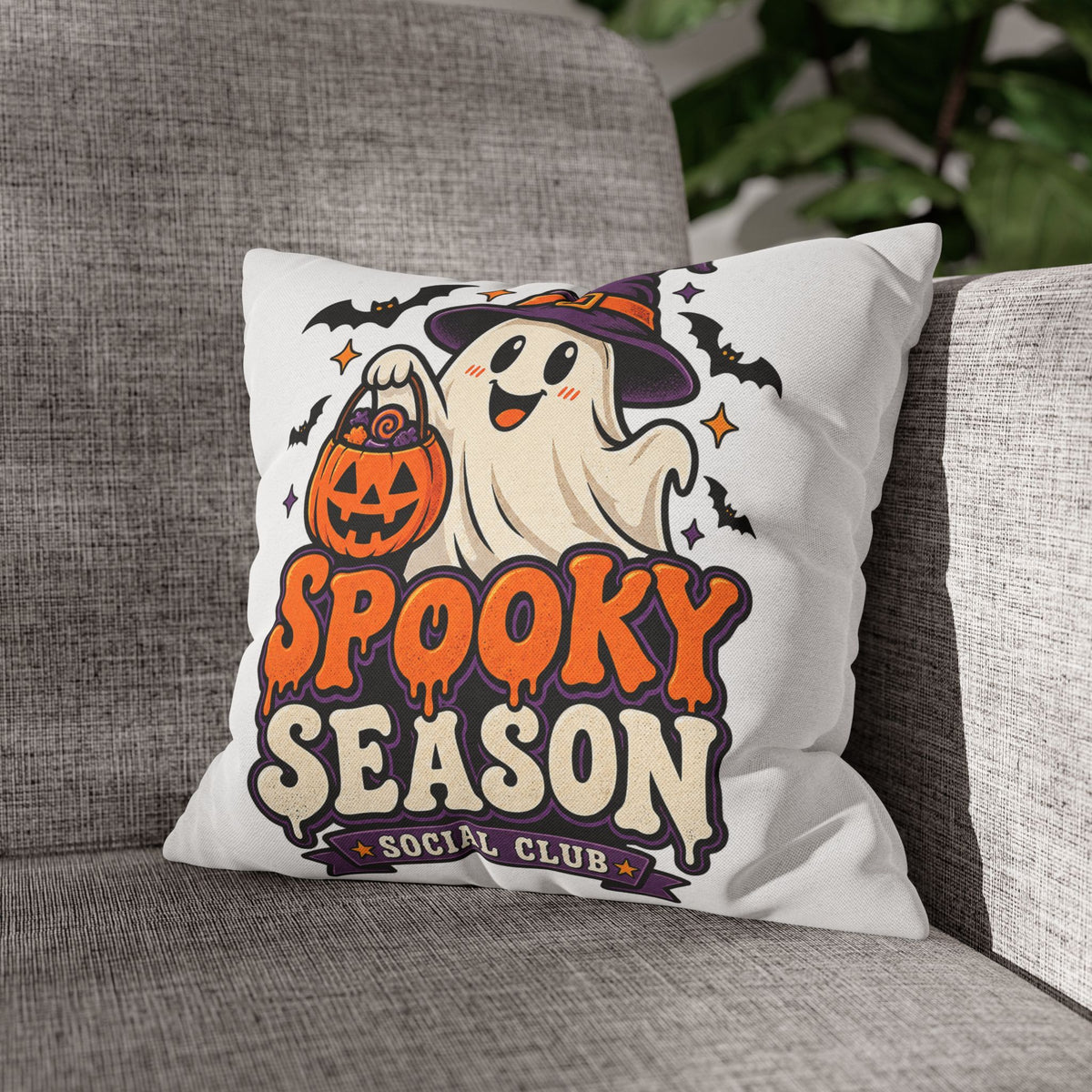 Spooky Season Pillow Cover — Halloween Ghost Pumpkin Decorative Throw Pillowcase