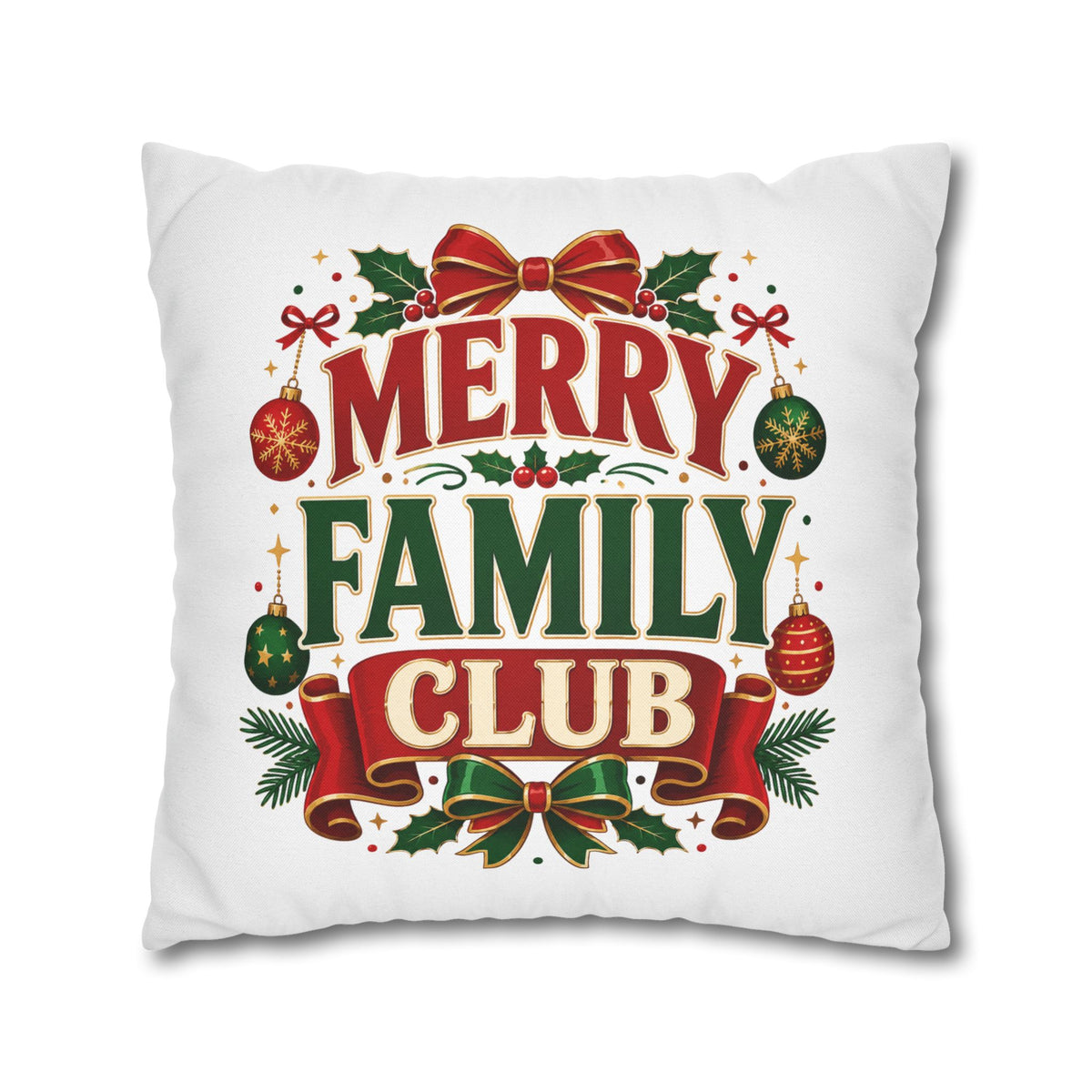 Merry Family Club Christmas Pillowcase — Festive Holiday Decorative Throw Pillow
