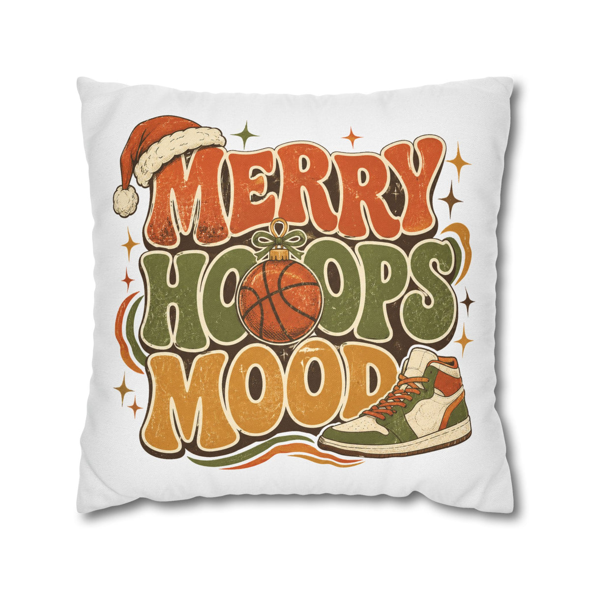 Merry Hoops Mood Holiday Pillowcase Modern Day Christmas  — Basketball Christmas Decorative Throw Pillowcase